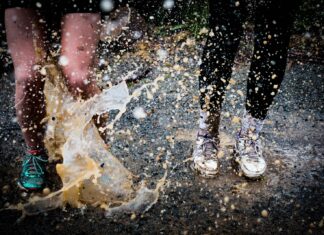 There’s poop in my underwear water splashing on two running people